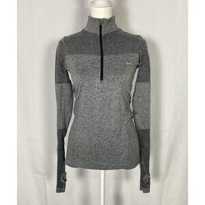 Nike Running Shirt Small Gray Half Zip Mock Neck Thumbholes Pullover Active